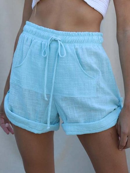 

Loosen Cotton Pants, Blue, Shorts