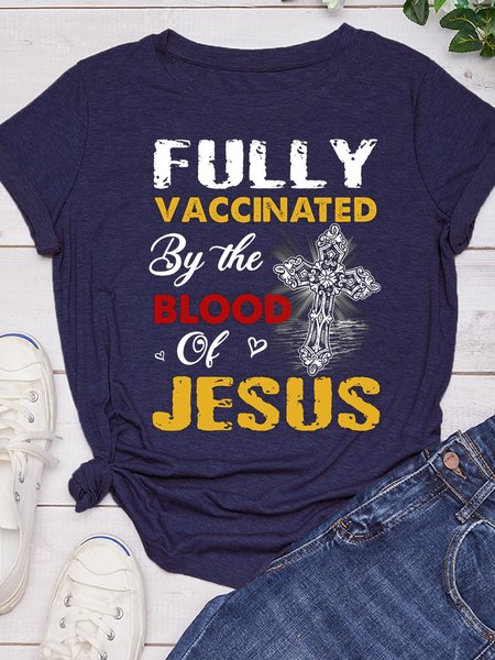 

Fully vaccinated Classic Casual Short sleeve tops, Deep blue, T-shirts