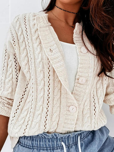

Solid Cable-knit Round Neck Casual Cardigan, Beige, Cardigans