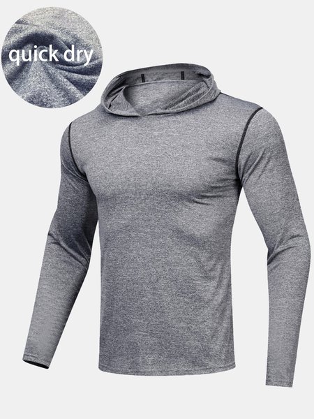 Men's Moisture Wicking Quick Dry Stretch Fitness Hooded Long Sleeve Tee, Light gray, T-shirt