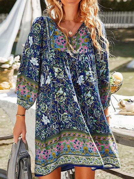 

Boho Cotton Blends Dresses, Blue, Mini Dresses