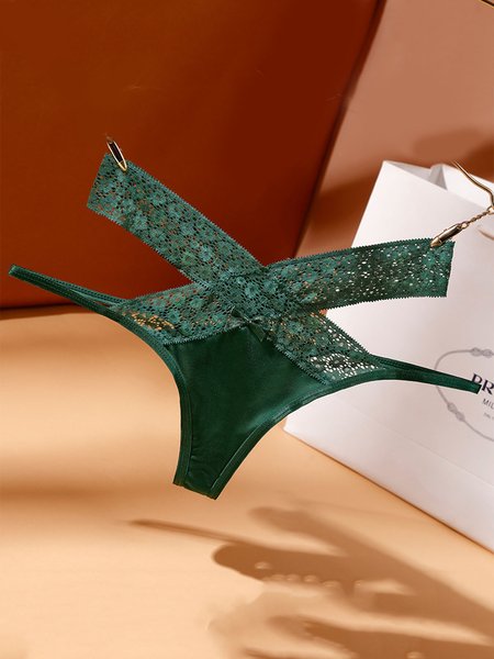 

JFN Lace Sexy V-Back Criss Cross Mid Rise Thong Panties, Green, Panties
