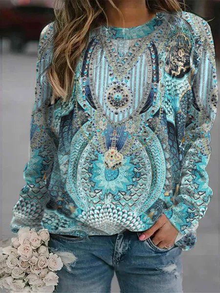 

Crew Neck Tribal Cotton Blends Sweatshirt, Blue, Sweatshirts & Hoodies