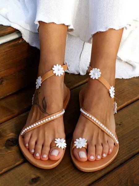 

Women's Romantic Flower Embellished Sandals, Brown, Sandals