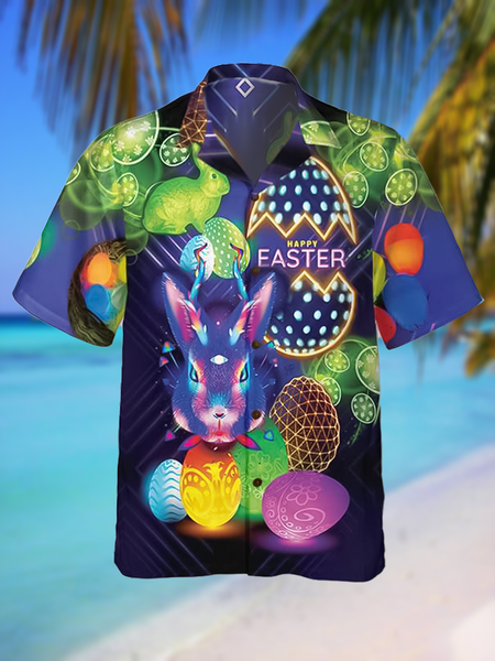 

Leisure Holiday Festival Collection Animal Egg Element Pattern Hawaiian Print Shirt Top, As picture, Men's Floral shirt