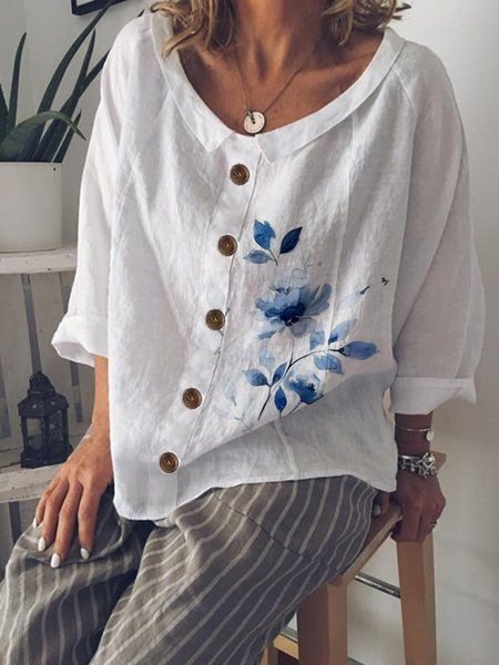 

Casual Loosen Shirts & Tops, White, Long sleeve tops
