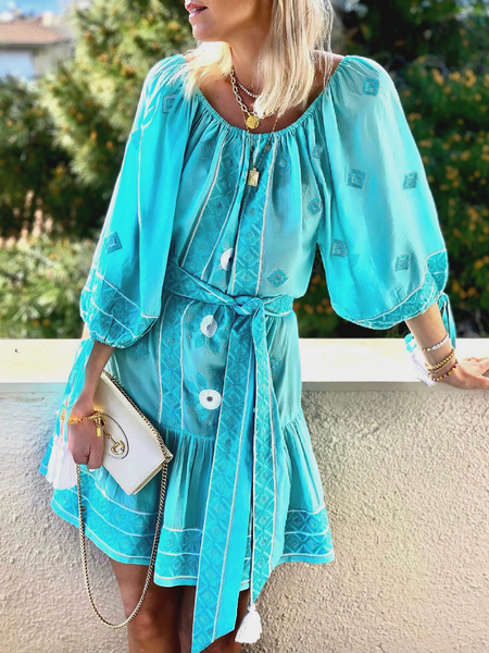 

Plus size Boho Holiday Dresses, Blue, Mini Dresses
