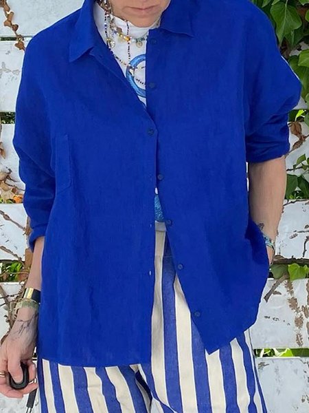

Cotton Loosen Casual Shirt&Tops, Blue, Blouses & Shirts