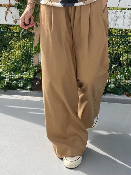 

Solid Casual Wide Leg Pants, Light khaki, Pants