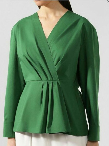 

Simple V Neck Regular Fit Top, Green, Tops