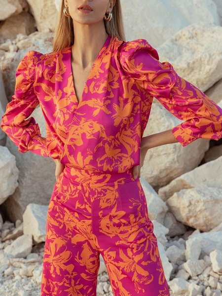 

Vacation Floral Regular Fit Shirt & Top, Orange, Tops