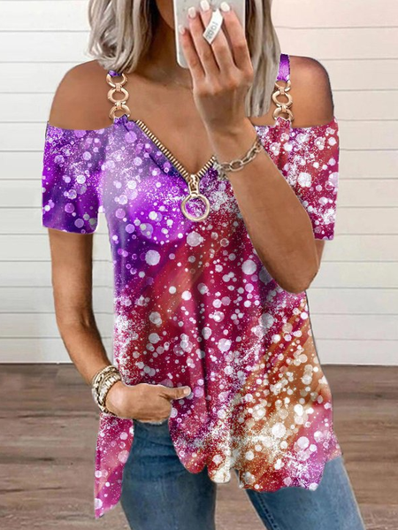 

Spaghetti Ombre Regular Vacation Fit Shirts & Tops, Multicolor, T-Shirts