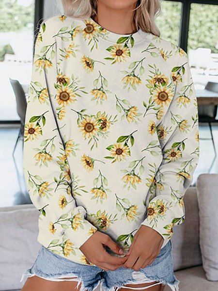 

Casual Floral Crew Neck Sweatshirt, Yellow, Sweatshirts & Hoodies