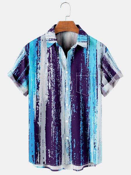 

Men's Vintage Stripe Print Short Sleeve Shirt, Blue, Men's Floral shirt