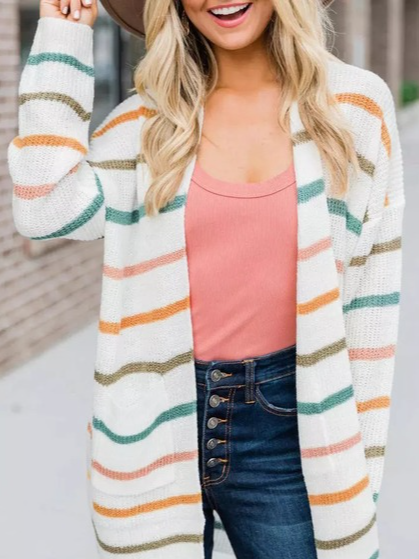 

Collarless Loosen Outerwear, Multicolor, Cardigans