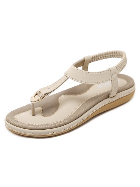 

Women's Beach Metal Buckle Trim Flip-On Sandals, Beige, Sandals