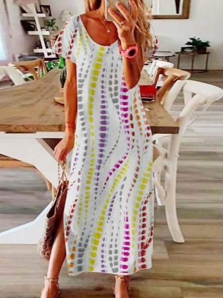 

Basics Geometric Cotton Blends Dresses, White, Maxi Dresses