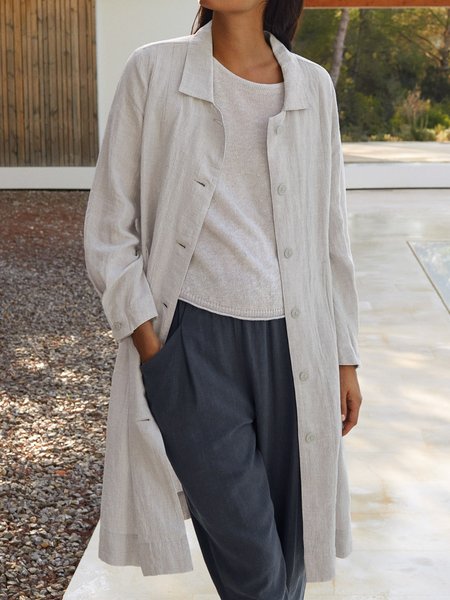 

Casual Buttoned Loosen Plain Outerwear, Gray, Jackets