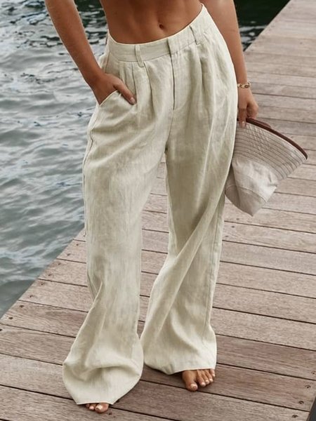 

Linen Plus Size Casual Loosen Pocket Pants, As picture, Pants