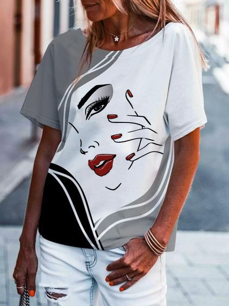 

Casual Figure Round Neck Short Sleeve Shirts & Tops, White, T-Shirts
