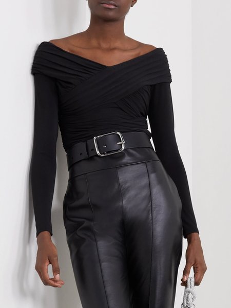 

Off The Shoulder Elegant Plain Daily Top, Black, Tees