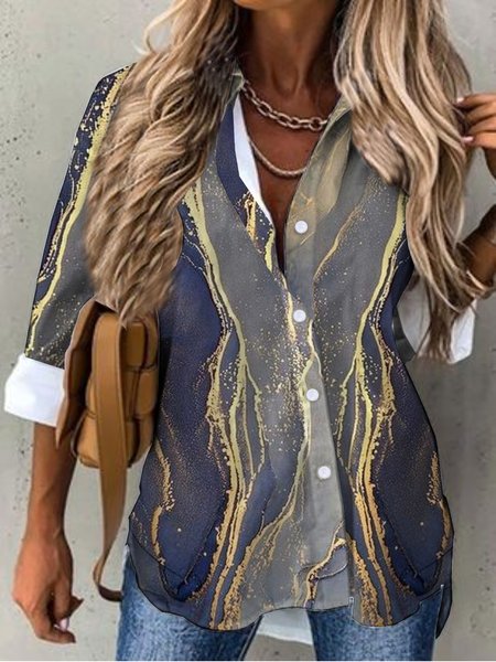 

Geometric Long Sleeve Plus Size Casual Shirt Tops, Multicolor, Blouses & Shirts