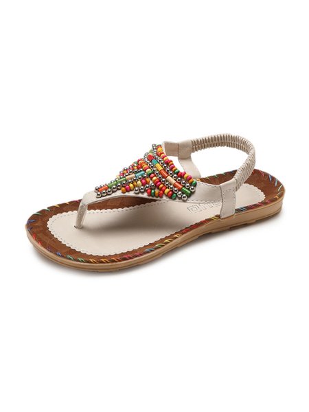 

Women's Boho Beach Beaded Sandals, Beige, Sandals