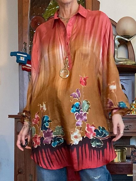 

Buttoned Bishop Sleeve Floral Casual Long Sleeve Blouse, Orange, Blouses & Shirts