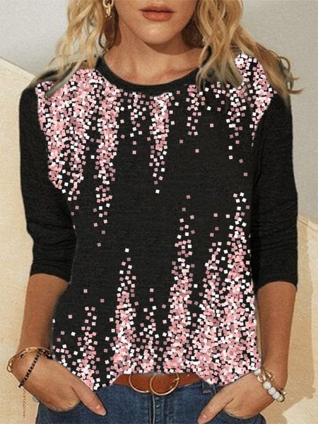 

Striped Crew Neck Cotton Blends Shirts & Tops, Black, Tops