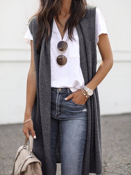 

Casual Plain Regular Fit Outerwear, Deep gray, Cardigans