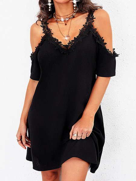 

Floral Guipure Party V Neck Dresses, Black, Casual Dresses