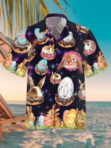 

Leisure Holiday Festival Collection Animal Egg Element Pattern Hawaiian Print Shirt Top, Multicolor, Men's Floral shirt