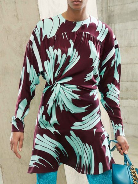 

Crew Neck Daily Long sleeve Dress, Blue, Mini Dresses