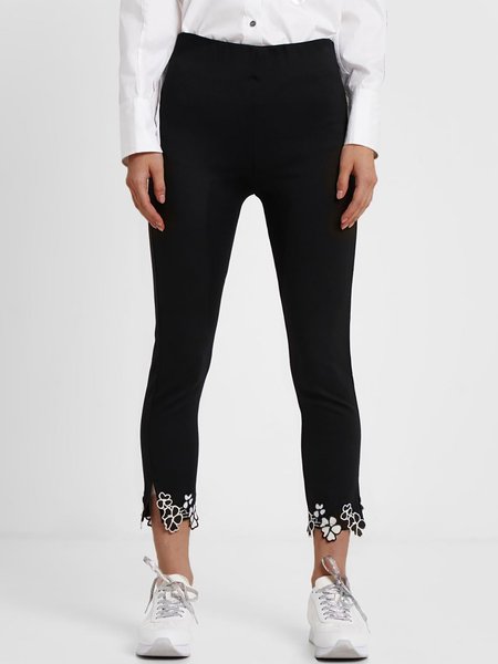 

Embroidery Flower Solid Leggings Skinny Leggings High Waist Bottoms, Black, Leggings