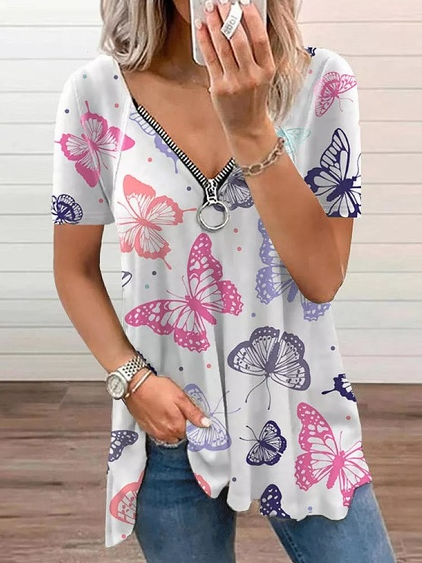 

Casual Butterfly Loosen Shirts & Tops, White, T-Shirts