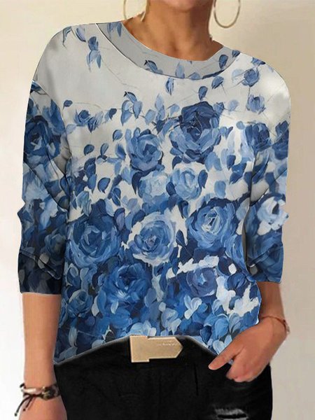 

Floral Cotton Blends Sweatshirt, Blue, Sweatshirts & Hoodies