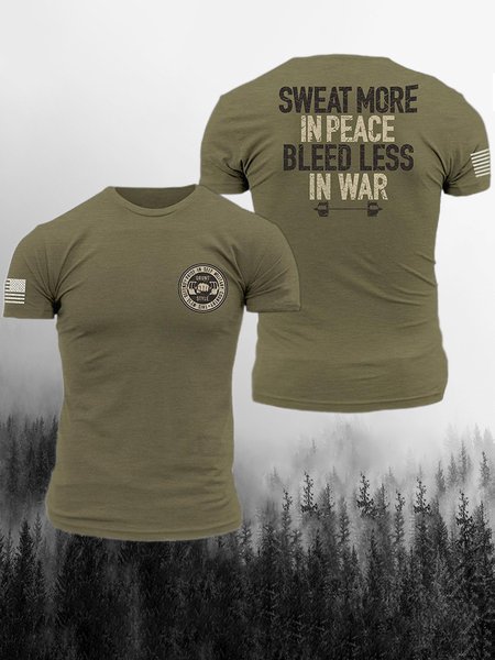 

Text Element Graphic Print Crew Neck Short Sleeve Tee Men, Green, T-shirt