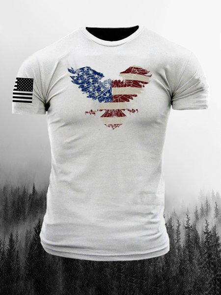 

Men's American Eagle Flag Graphic Print Crew Neck Short Sleeve Tee, White, T-shirt