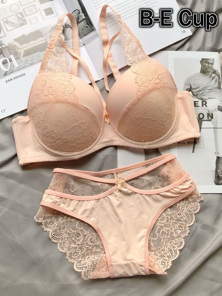 

Sexy Lace Plus Size Push Up Big Cup Bra Set, Shrimp red, Underwear