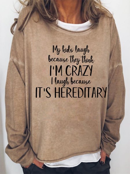 

Funny Print Crew Neck Casual Sweatershirt, Light brown, Hoodies&Sweatshirts