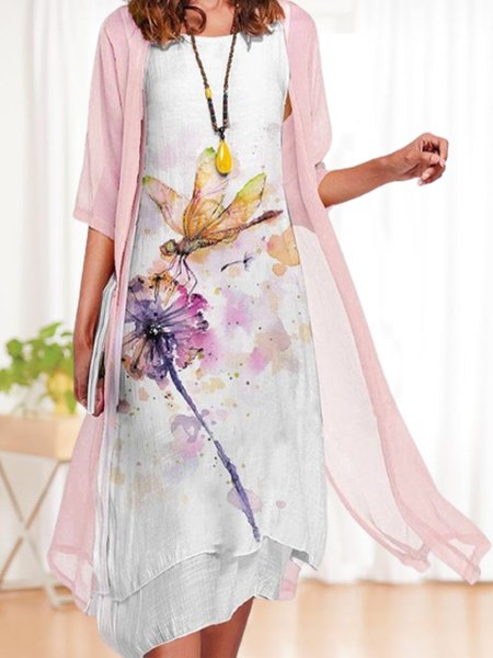 

Comfortable Cool Coat and Floral Dress Spring New Designer Women's Two Piece, Multicolor, Suit Set