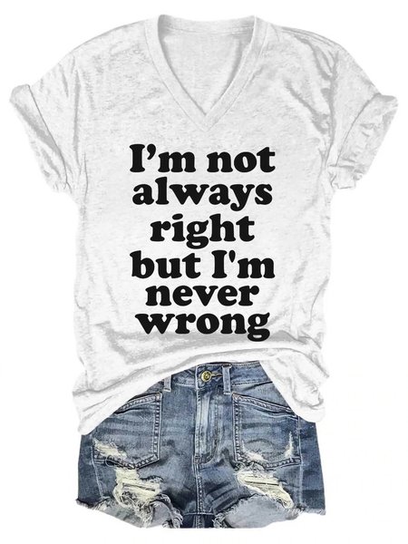 

Funny Print V Neck Short Sleeve T-shirt, White, T-shirts