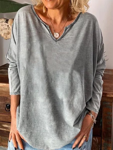 

V Neck Long sleeve tops, Gray, Long sleeves