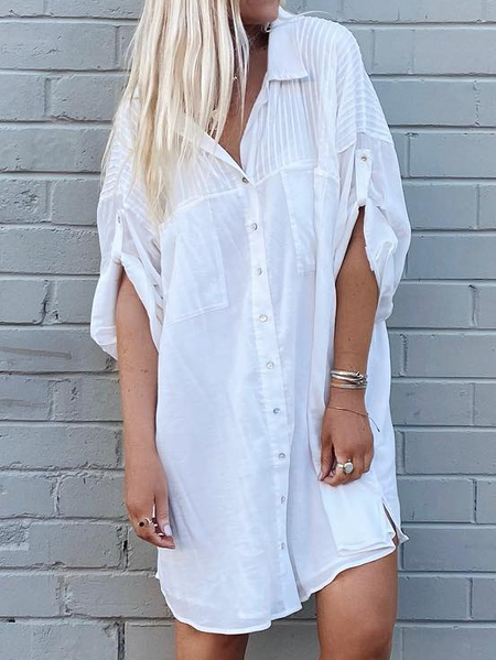 

Cotton Blends Casual Dresses, White, Midi Dresses