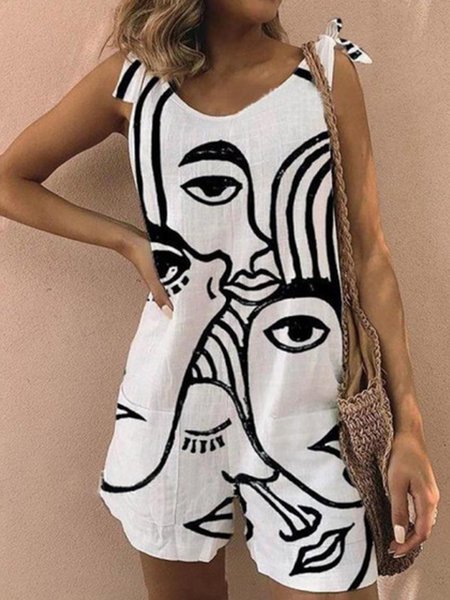 

Crew Neck Color Block Loosen One-Pieces, White, Jumpsuits & Rompers