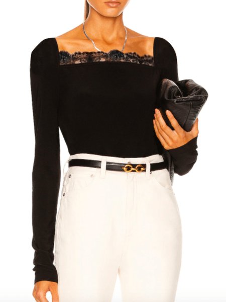 

Spring Square neck Slim Fit Elegant Daily Lightweight Tops, Black, Tops
