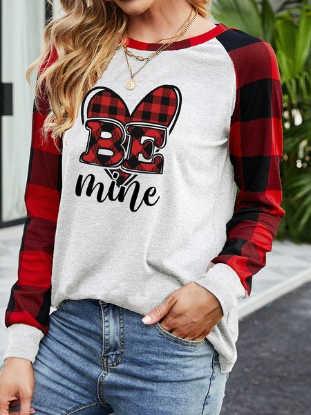 

Valentine's Day Be Mine Print Casual Long sleeve tops, White, Long sleeves