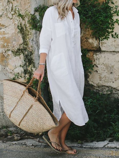 

Plus size Plain Casual Dresses, White, Midi Dresses