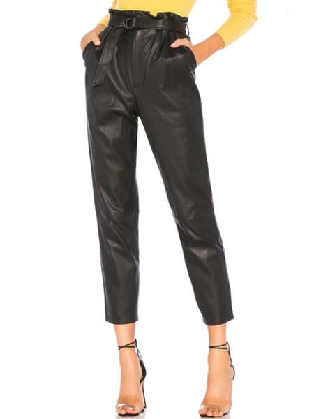 

Daily Pu Leather Solid Simple Leggings, Black, Leather Pants