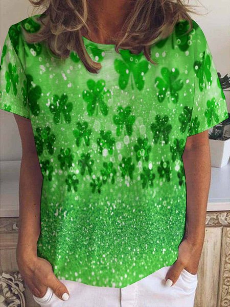 

Women's Ombre Shamrock Short Sleeve Tee T-shirt Crew Neck Casual Summer Top, Green, T-Shirts